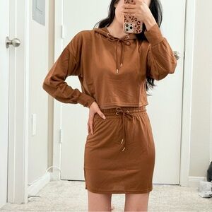 #031 | S M L | Cropped Hoodie & Skirt Set | Mocha Brown | Drawstring